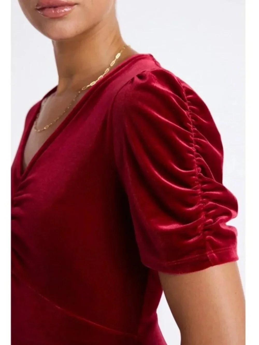 Time and Tru Womens Size Medium 8-10 V-Neck Puff Sleeve Velvet Velour Mini Dress